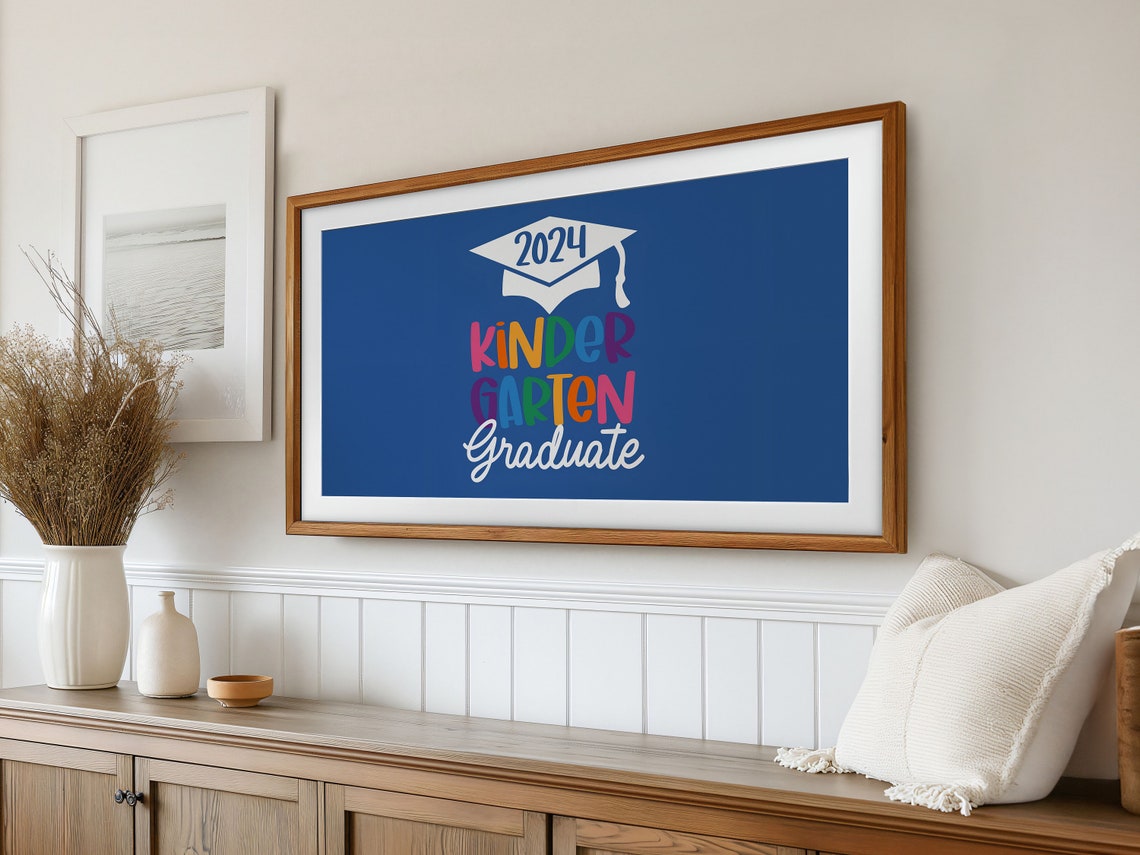 Blue Kindergarten Graduate 2024 Grad Cap Rainbow Celebration Poster - Image 3