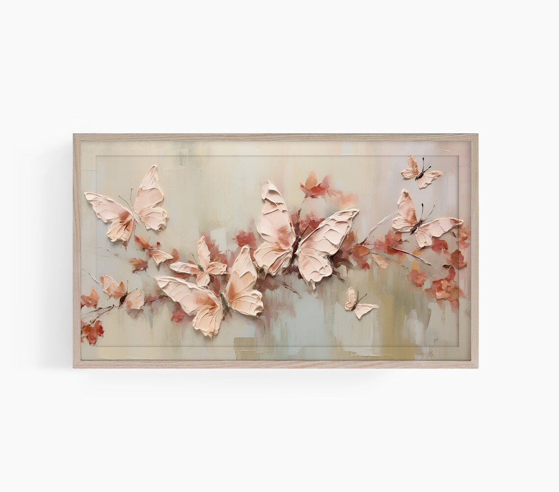 Butterflies Frame TV Art, Neutral Spring Print