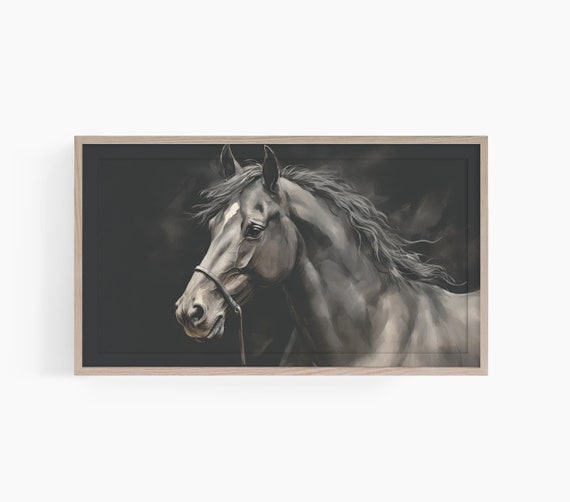 Watercolor Horse Painting Frame Tv Art Moody Dark Color Palette Horse Close Up Watercolor Art For Tv Instant