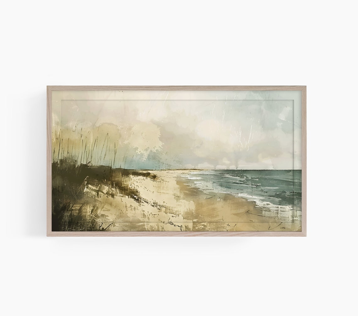 Abstract Coastal Beach Dunes Sandy Shoreline Oil Painting Poster