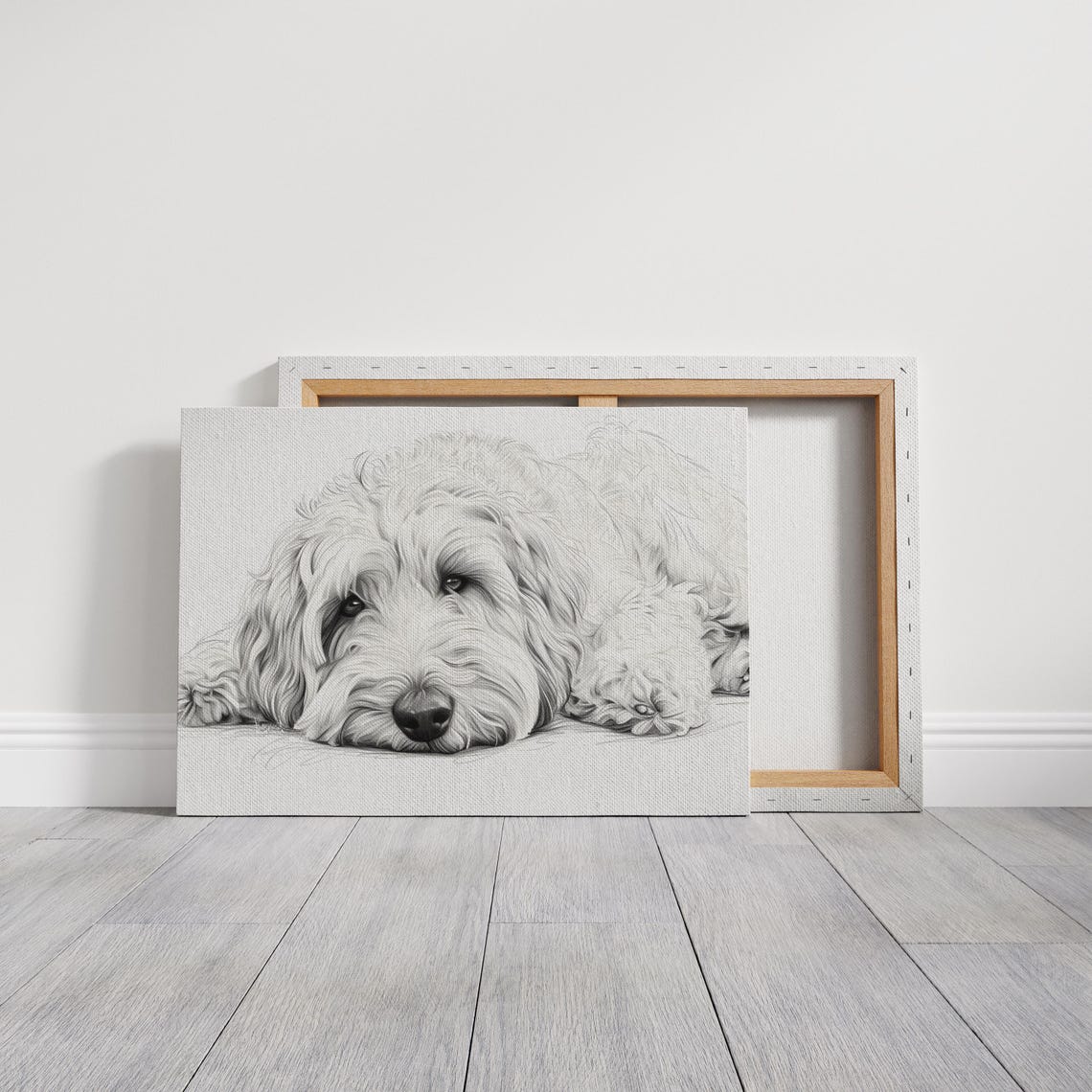Golden Doodle Resting Pencil Sketch Dog Portrait Drawing Poster - Image 2
