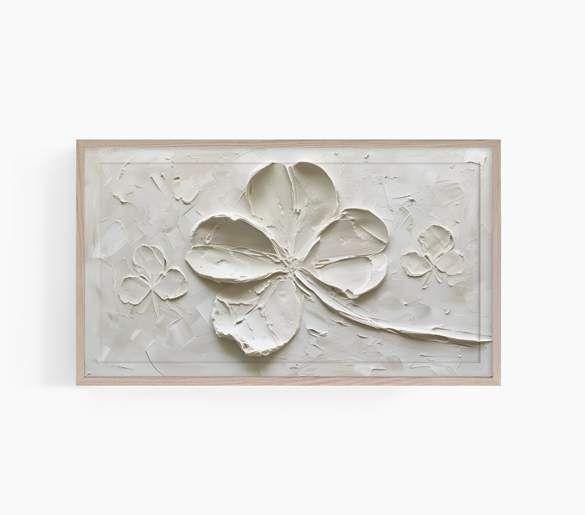 Textured White Clover Impasto Minimal Neutral Relief Art Poster