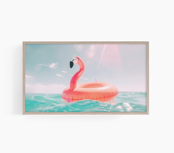 Pink Flamingo Pool Float Drifting on the Turquoise Ocean Poster