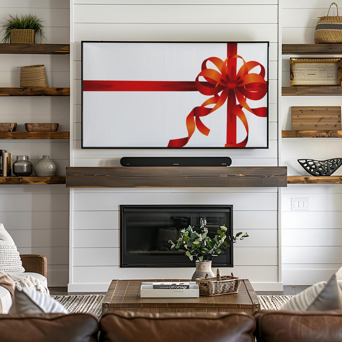 Red Ribbon Gift Bow Minimalist Modern Christmas Holiday Art Poster - Image 2
