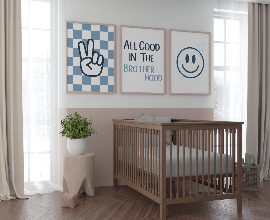 All Good In The Brotherhood Blue Boys Nursery Art Set Poster - Image 3