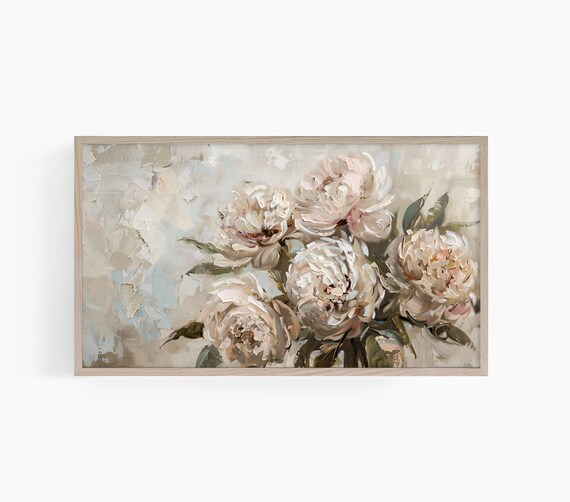 Blush Pink Peony Impasto Oil Painting Cream Soft Floral Poster