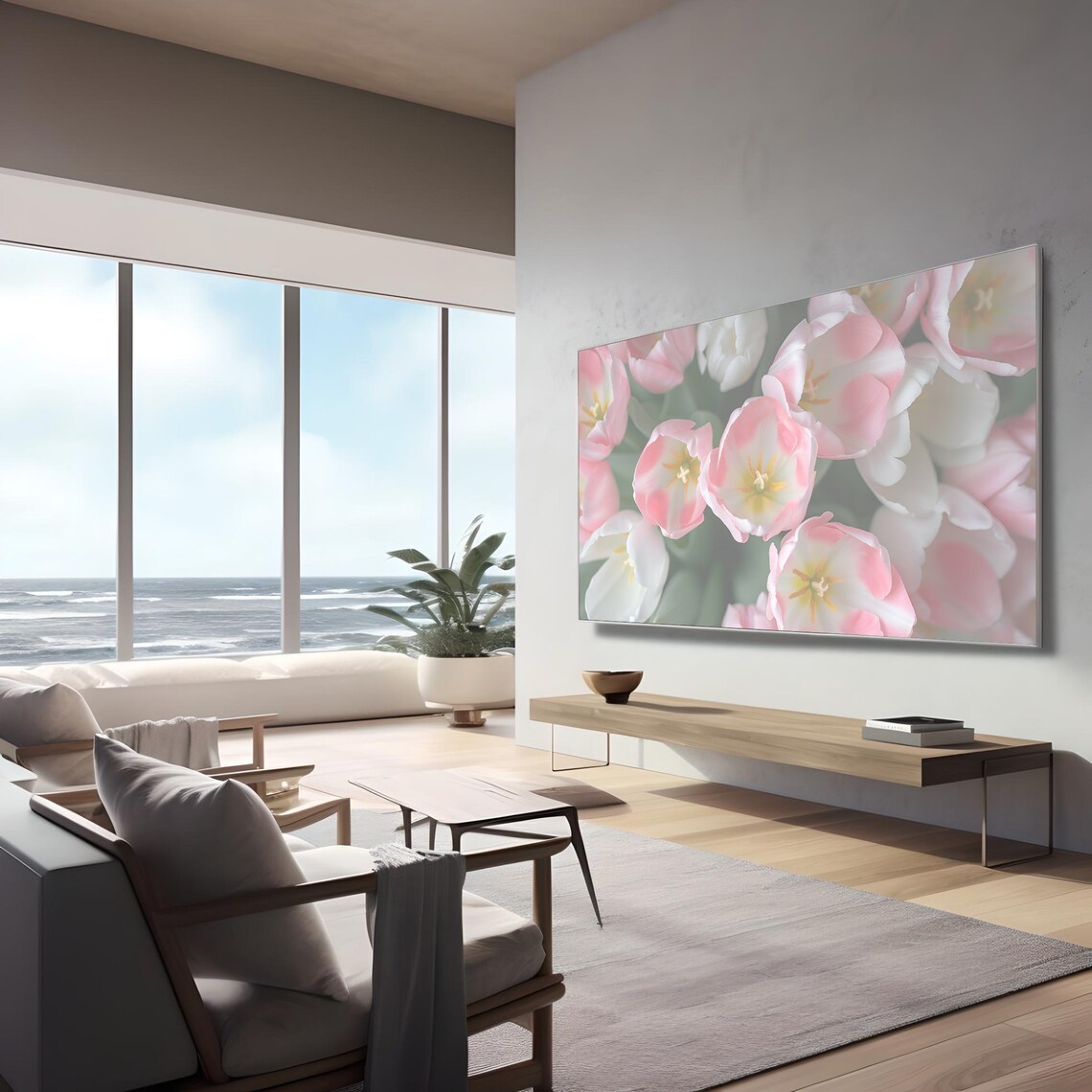 Pink White Tulips Close Up Soft Spring Blossom Floral Poster - Image 3