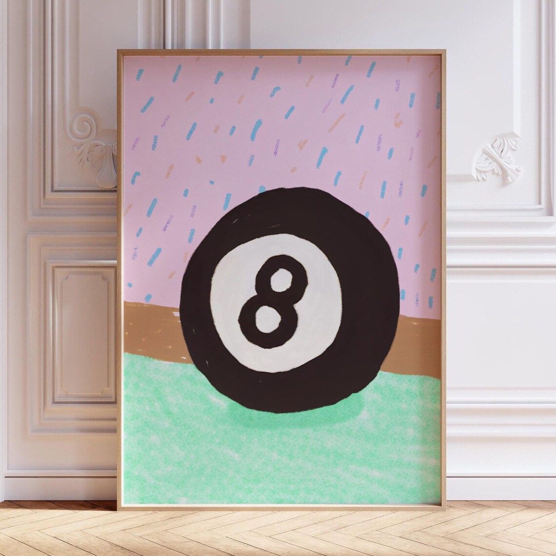 Pastel 8 Ball Pool Print on Pink and Mint Maximalist Eclectic Wall Art