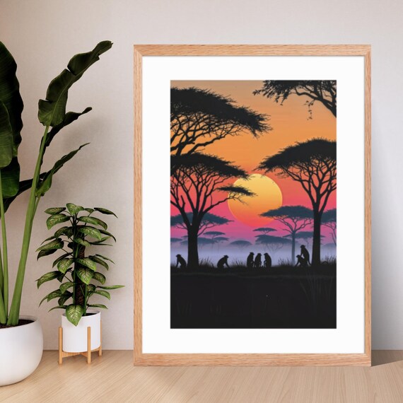 African Sunset Monkey Print Savanna Nature Wall Art