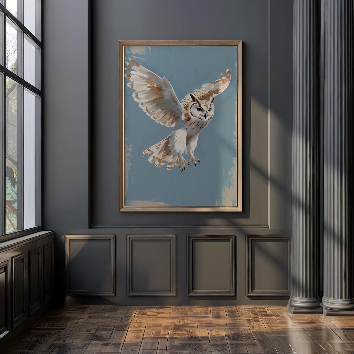 Barn Owl In Flight Painterly Wings Spread Nature Bird Poster