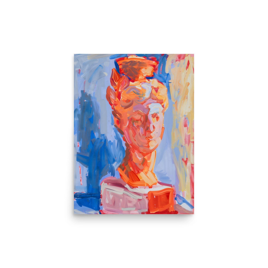 Fauvist Abstract Female Bust Sculpture Orange Blue Modern Poster - Image 3