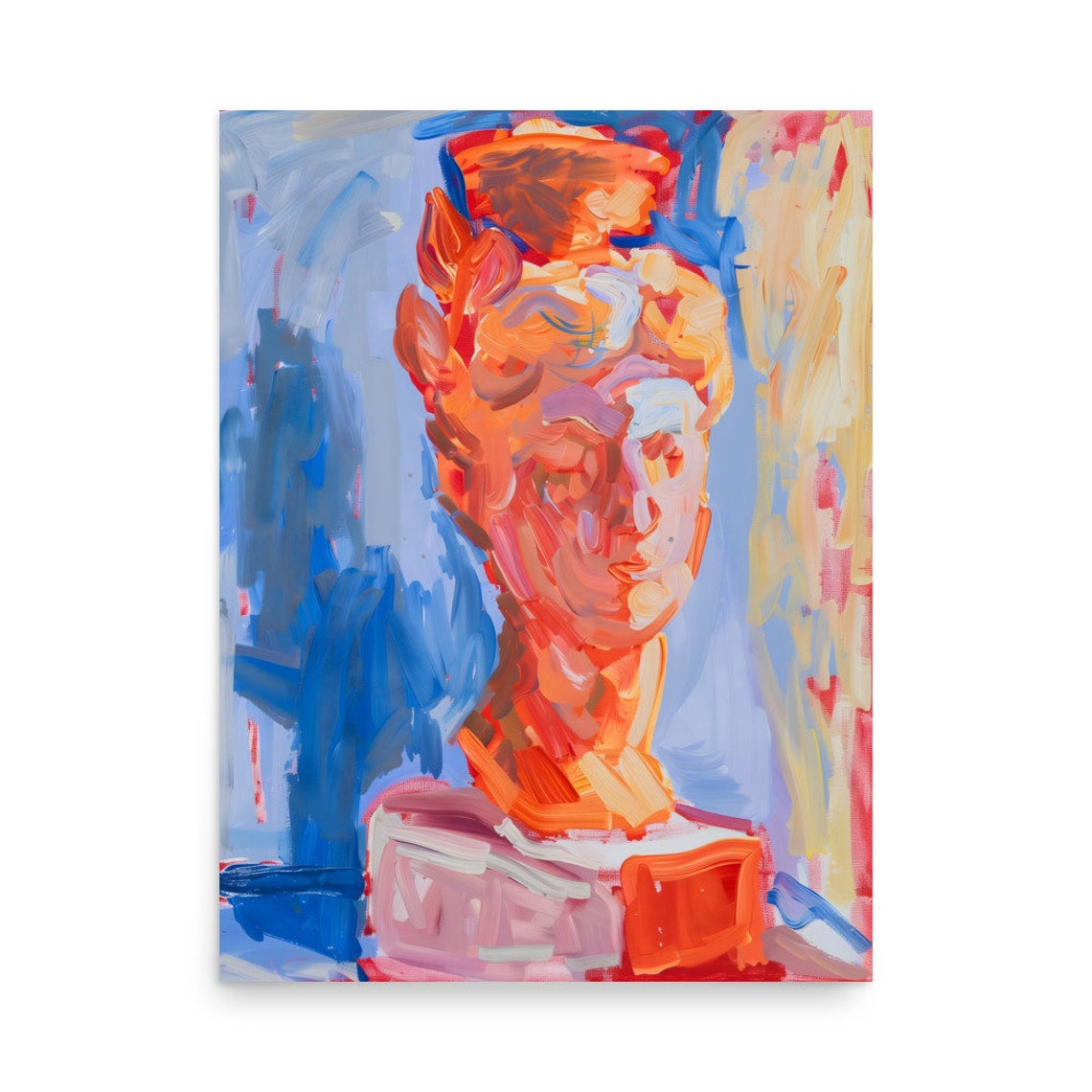 Fauvist Abstract Female Bust Sculpture Orange Blue Modern Poster - Image 5