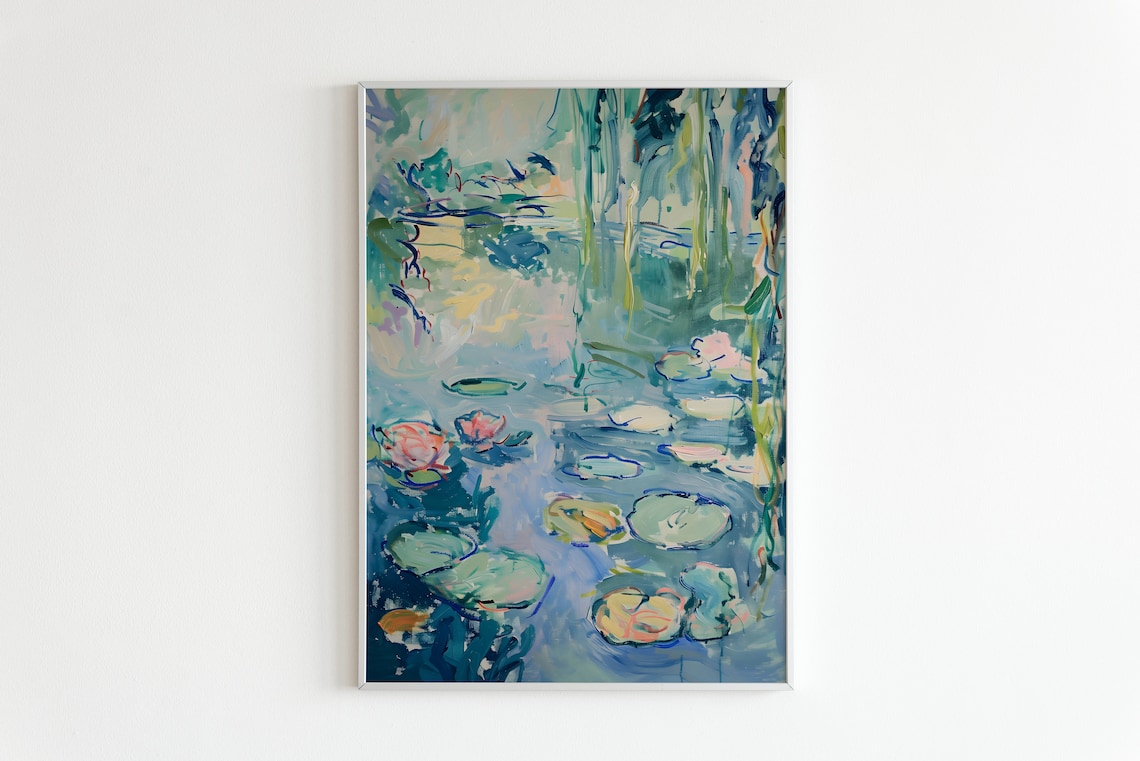 Water Lilies Painting Poster, Monet-Inspired Art Print
