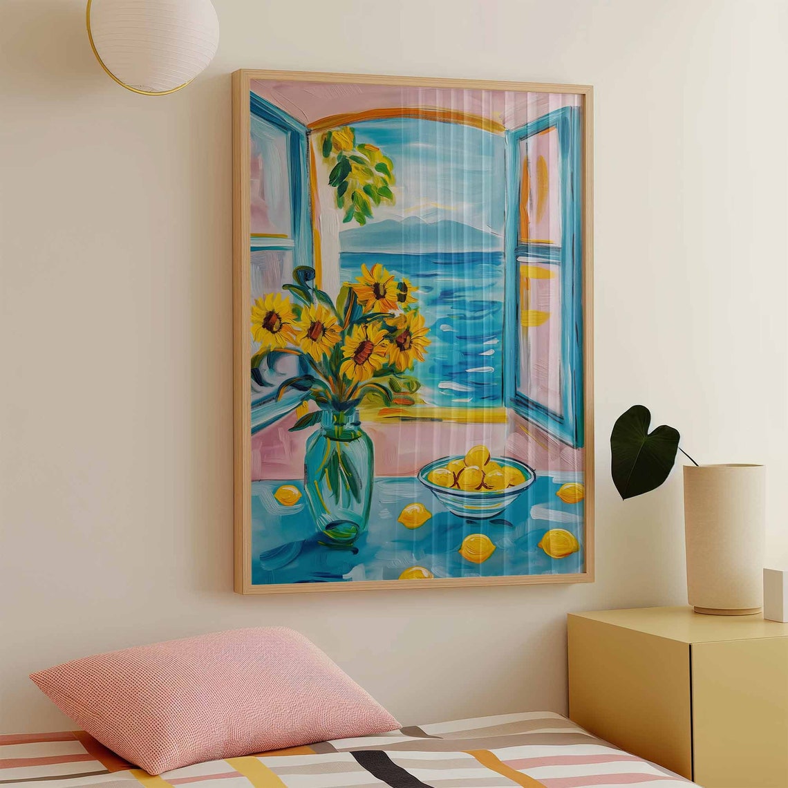 Henri Matisse Style Sunflowers Lemons Pink Blue Window Poster - Image 5