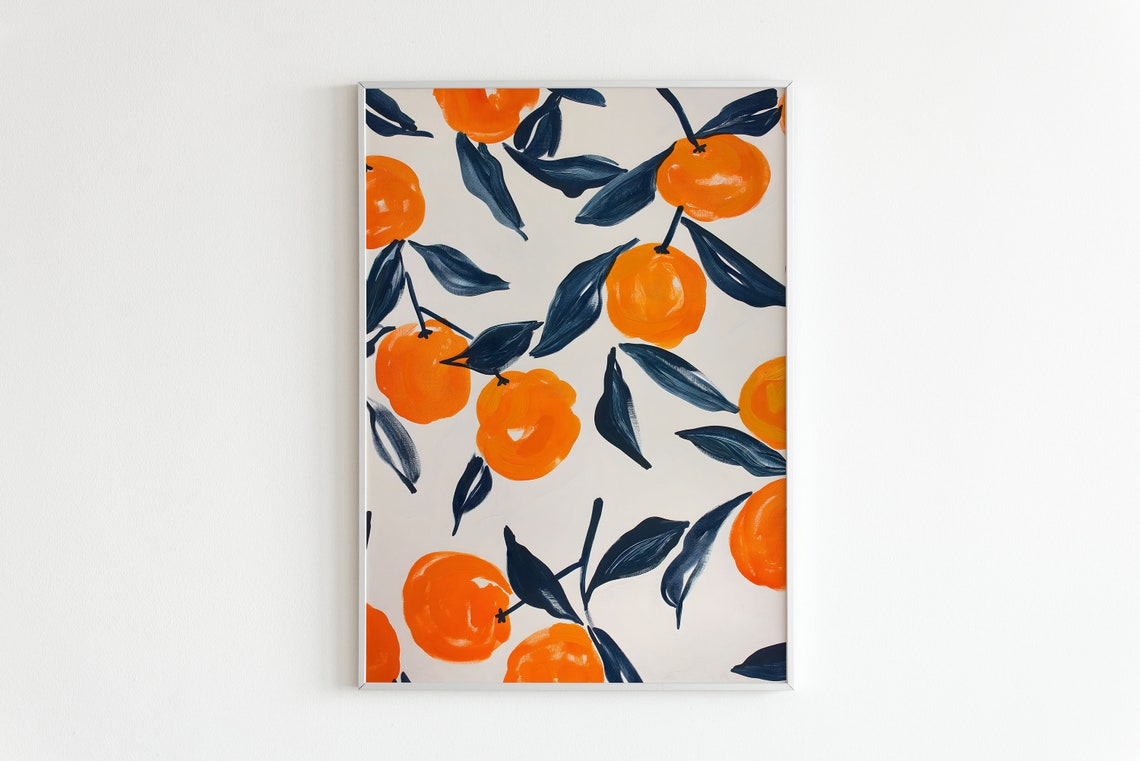 Orange Citrus Fruit Pattern Kitchen Decor Matisse Style Wall Art