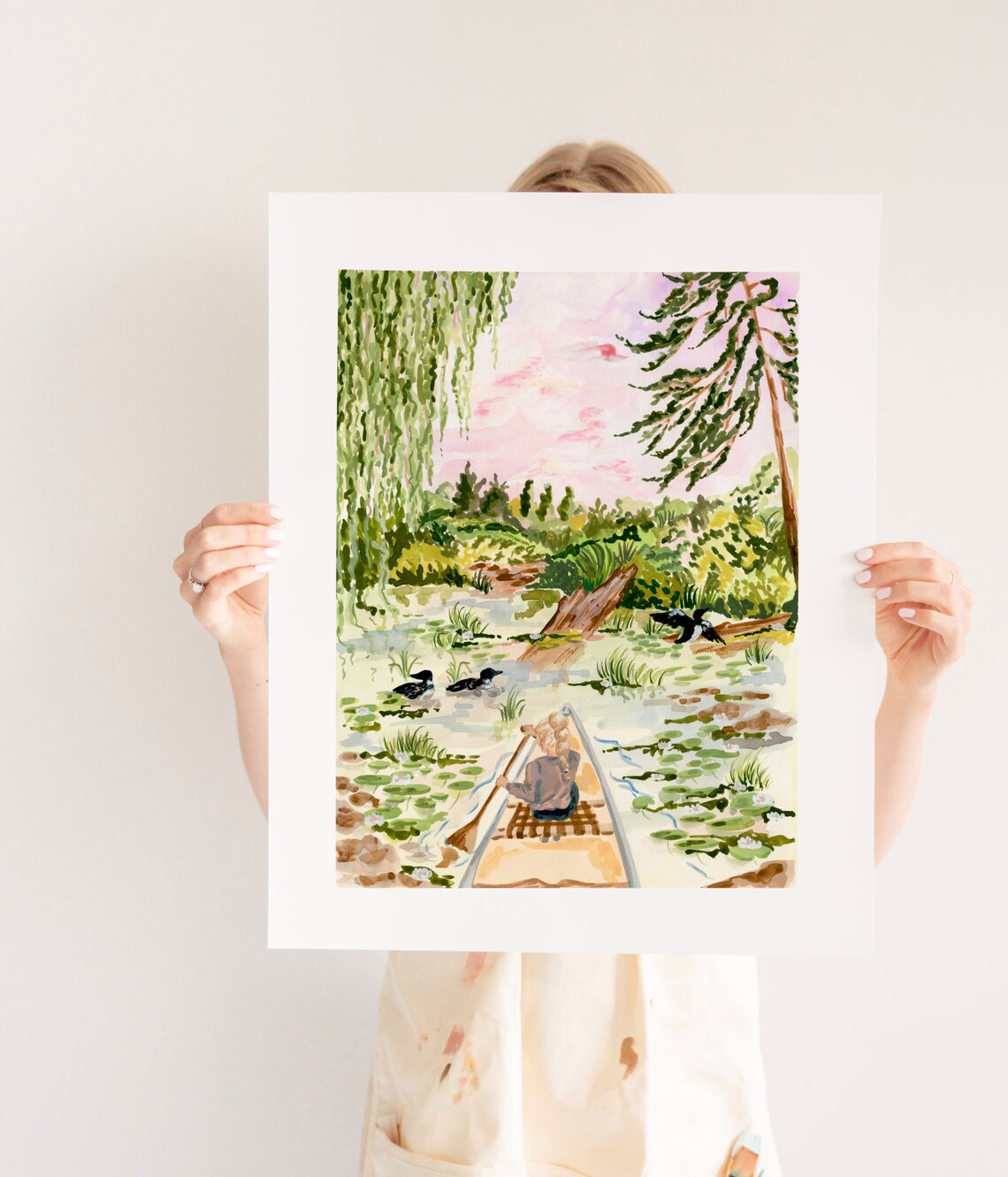 Canoeing on the Pond Landscape Art Print - Image 4