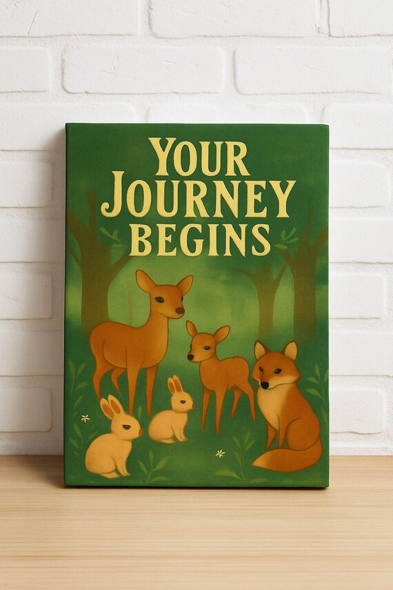 Your Journey Begins Cute Woodland Deer Fox Rabbit Nursery Poster