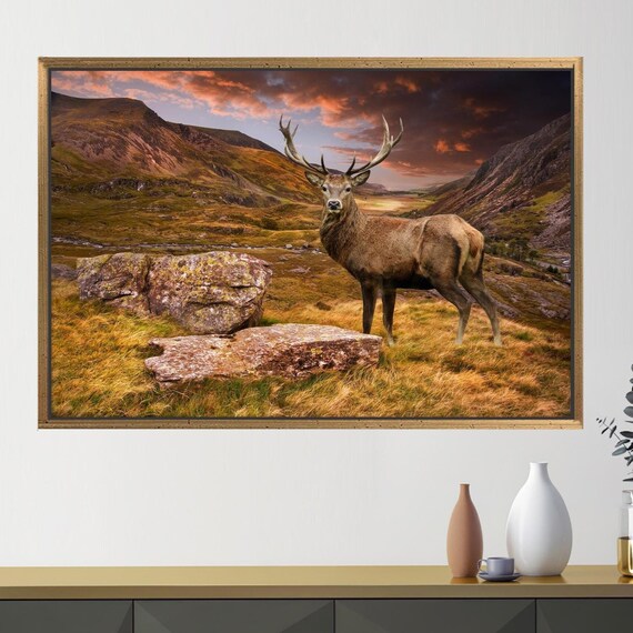 Christmas Decor Art Beautiful Deer 3d Canvas Mountain Animal Artwork Minimalist Wall Horn Office