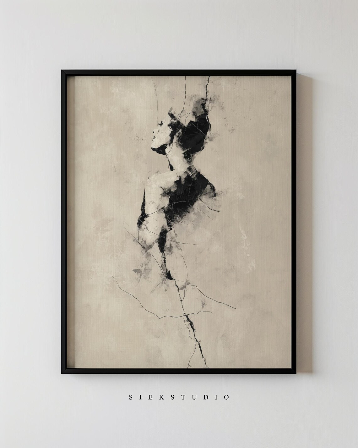 Abstract Woman Figure Black Ink Beige Minimalist Modern Poster
