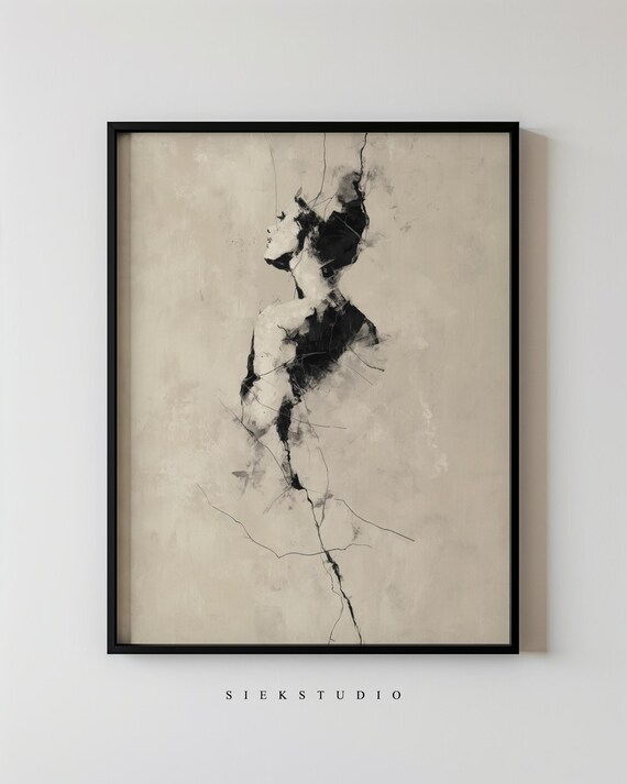Abstract Woman Figure Black Ink Beige Minimalist Modern Poster