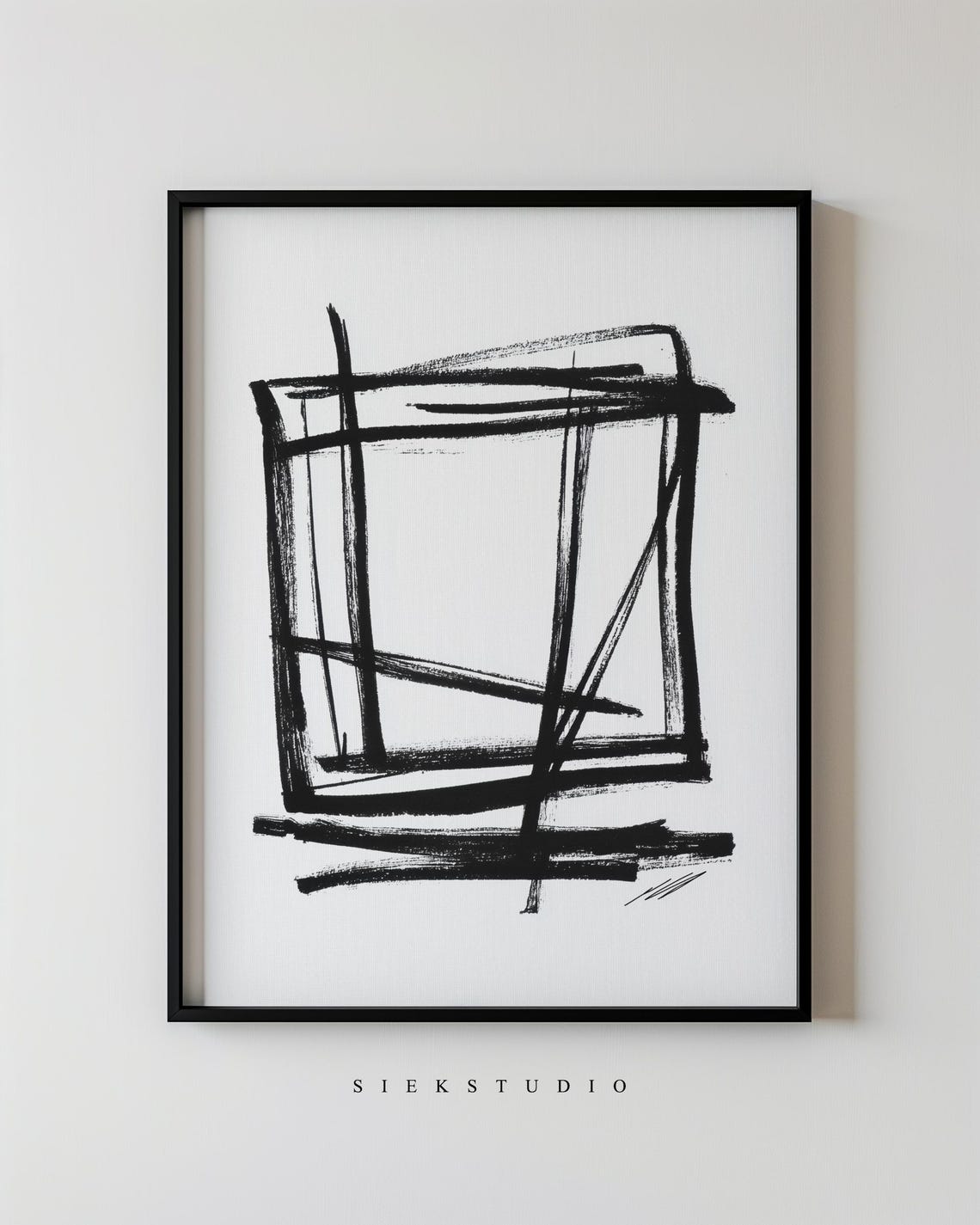 Black Brushstroke Geometric Square Minimalist Abstract Art Poster
