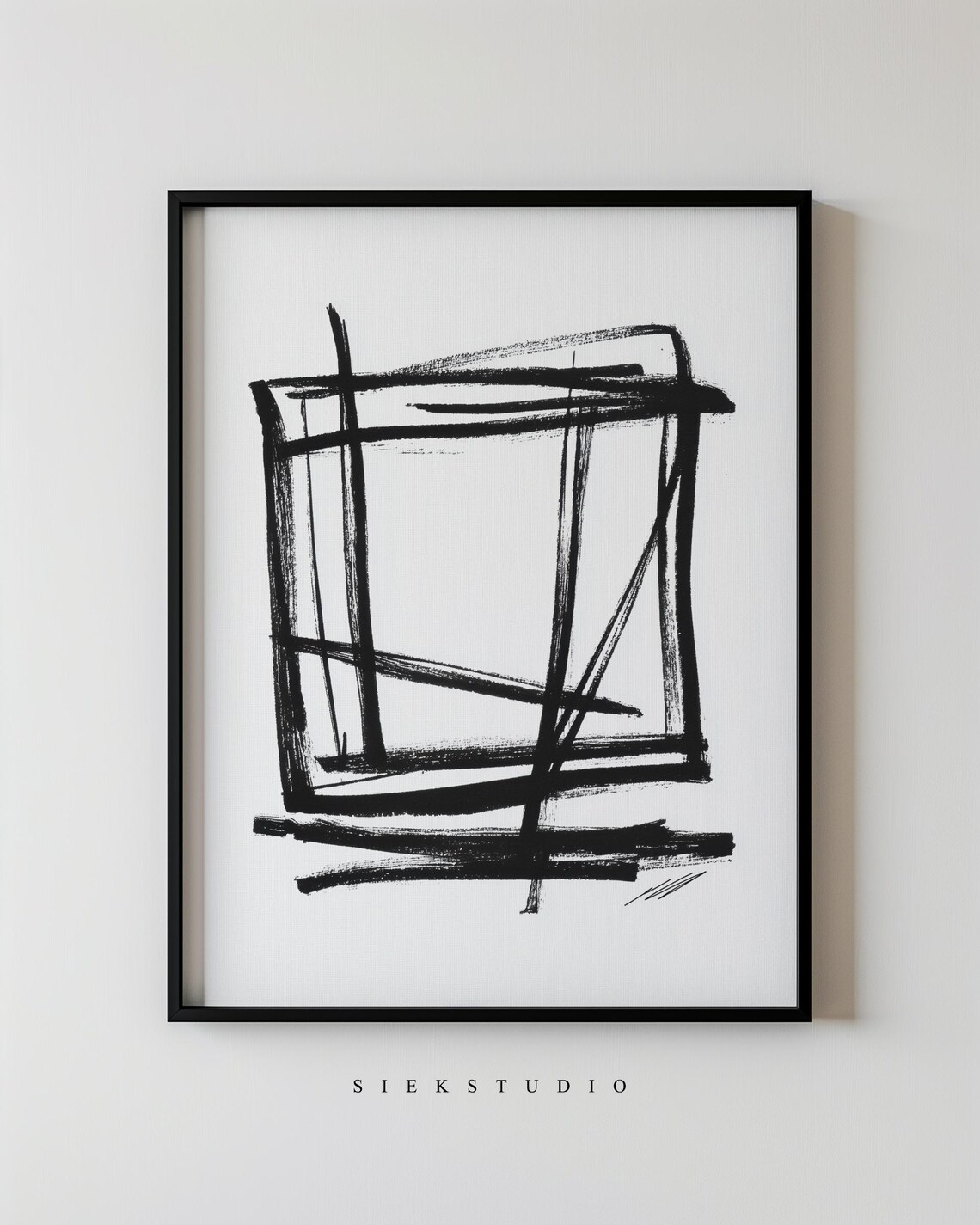 Modern Minimalist Geometric Scribble Art Black And White Abstract Line Wall Neutral Contemporary Home Decor 187