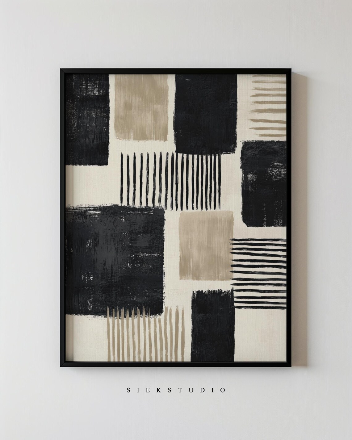 Modern Abstract Geometric Shapes And Lines Minimalist Black Beige Block Wall Art Contemporary Home Neutral Artwork 215