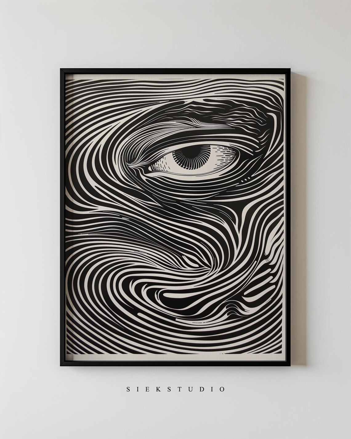 Abstract Eye Optical Illusion Art Black And White Geometric Bold Line Wall Modern Minimalist Large Decor