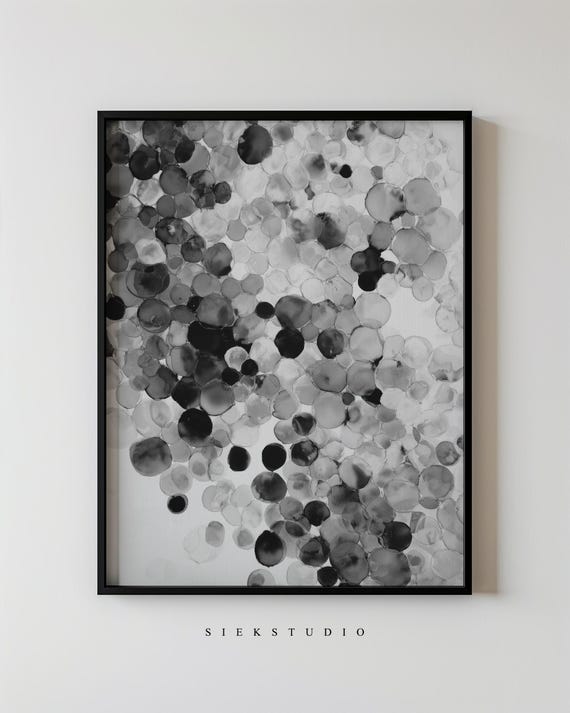 Abstract Monochrome Dot Painting Paint Splatter Minimalist Modern Wall Art Textured Black And White Geometric Pattern 116