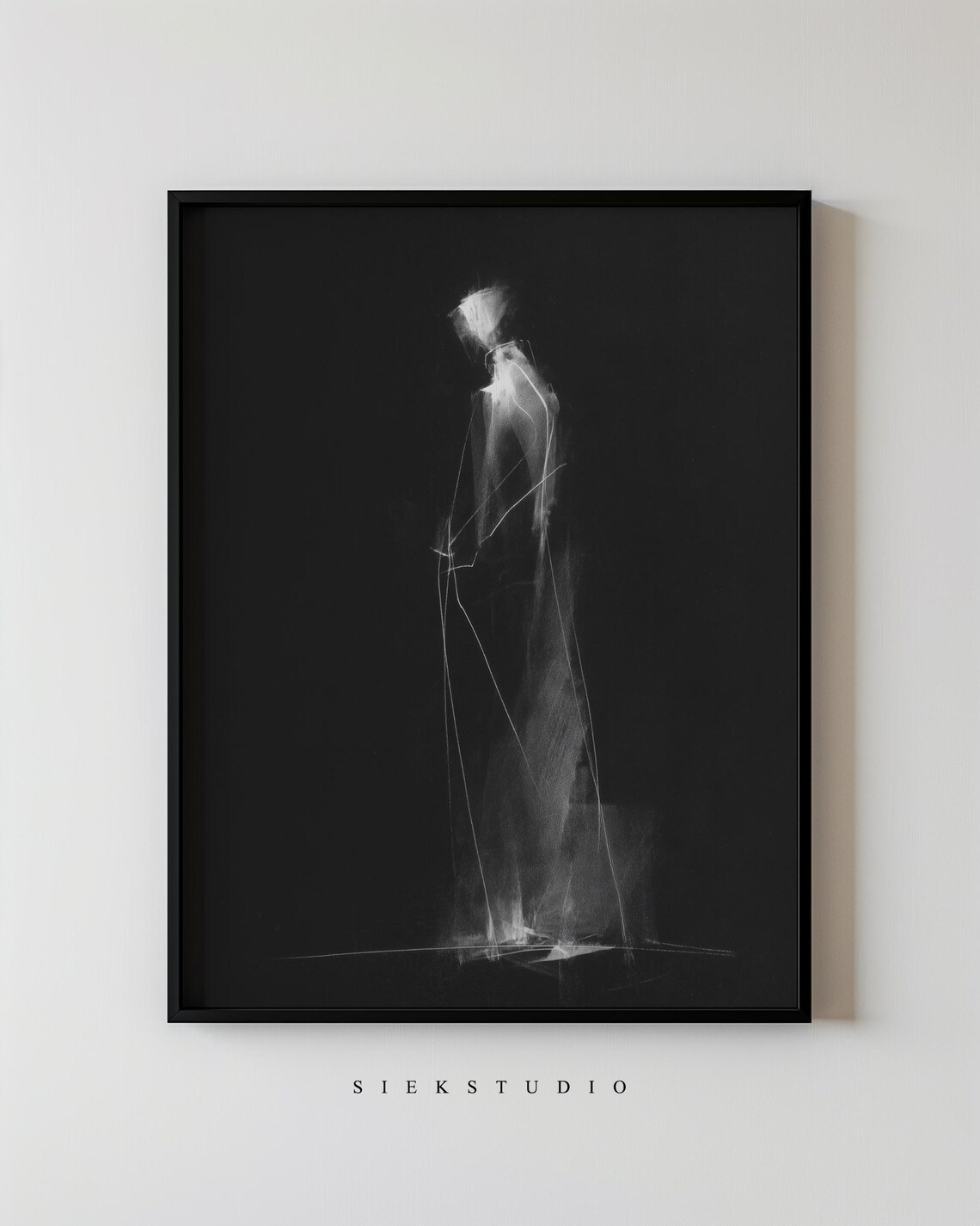 Tall Standing Abstract Figure White Charcoal Black Art Poster