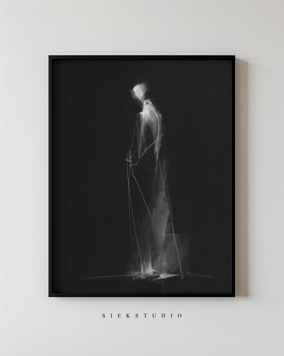 Abstract Male Figure Black And White Minimalist Body Sketch Contemporary Decor Monochrome Silhouette Artwork Modern Neutral