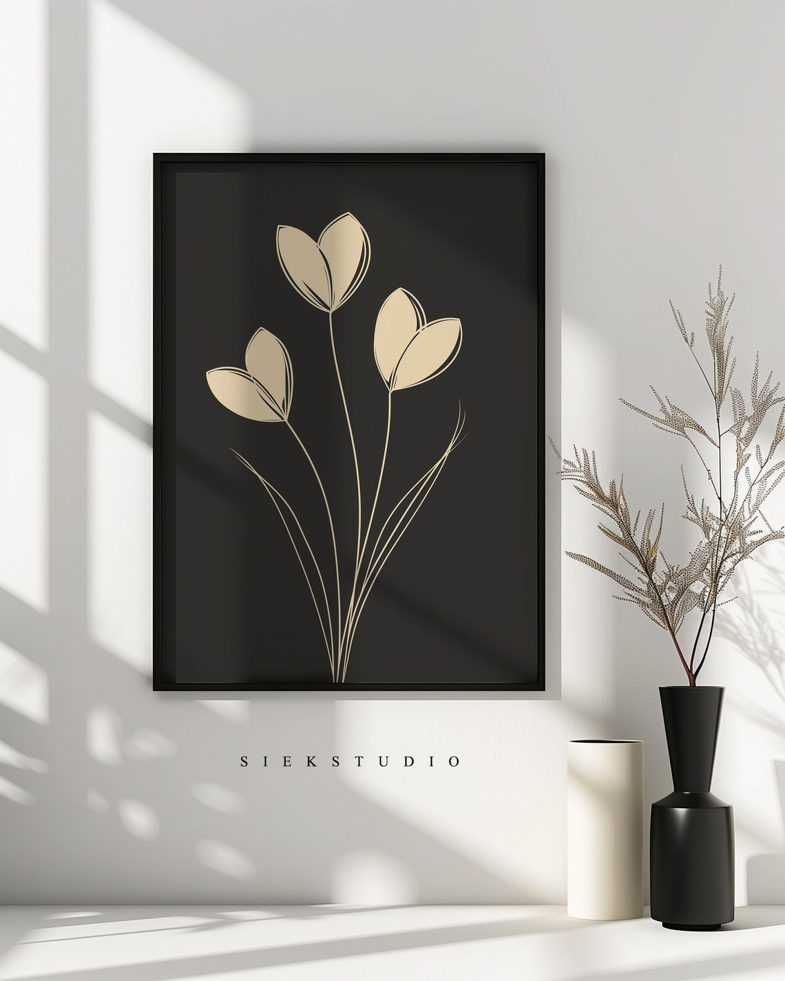 Minimalist Beige Floral Line Art Modern Botanical Wall Poster - Image 2
