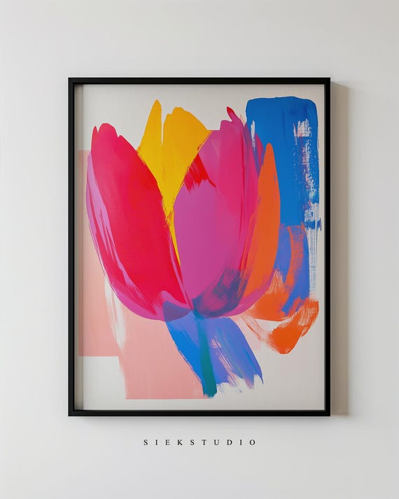 Bold Floral Abstract Art Colorful Modern Spring Vibrant Tulip Flower Painting Contemporary Decor Oversized Bloom Print