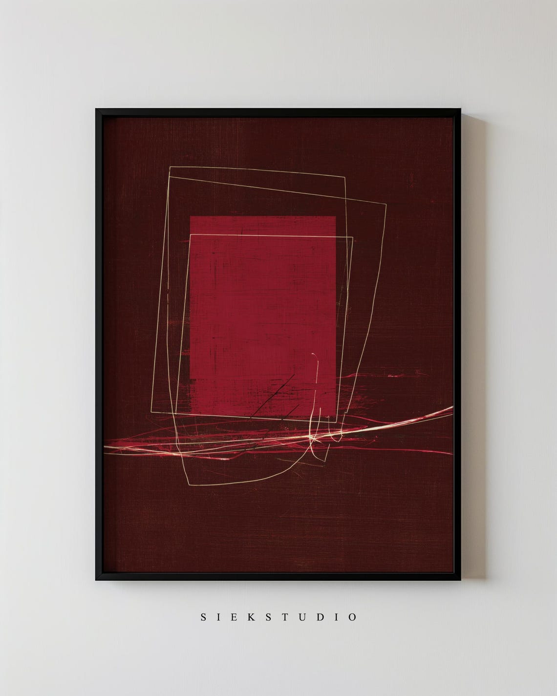 Abstract Minimalist Geometric Lines Drawing Modern Burgundy Red Wall Art Contemporary Neutral Home Decor 191
