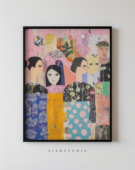 Colorful Abstract People Collage Textured Modern Figurative Poster