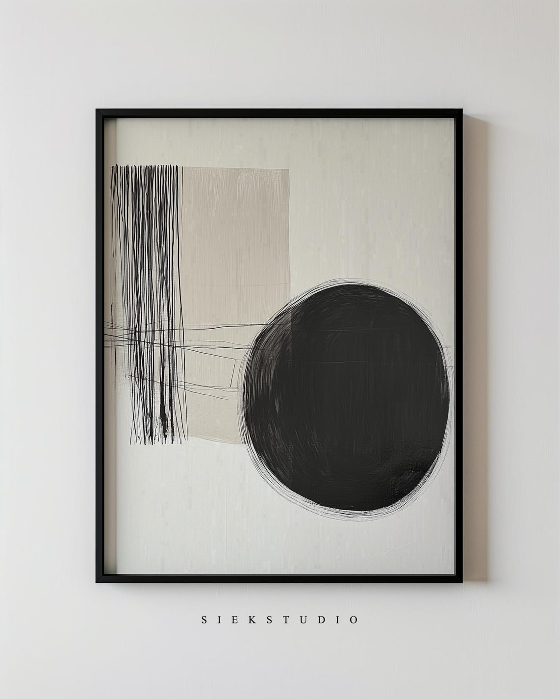 Black Circle Abstract On Beige Japandi Minimalist Modern Art Poster