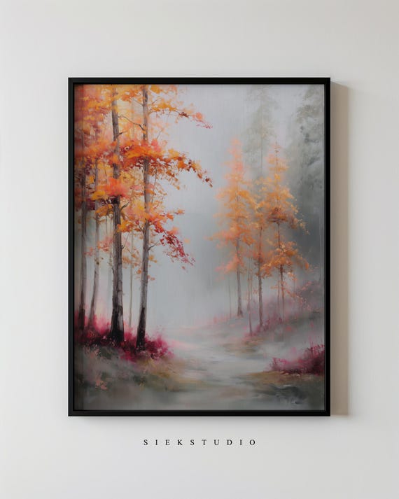 Modern Abstract Misty Landscape Minimalist Autumn Colors Forest Painting Contemporary Nature Inspired Wall Art Decor 202