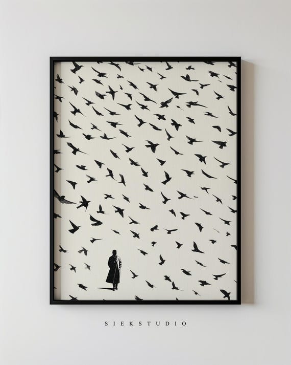 Abstract Minimalist Figure And Pattern Landscape Modern Black Bird Silhouette Contemporary Living Room Decor For Lovers 123