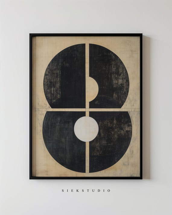 Modern Shapes Minimalist Geometric Abstract Wall Art Black And Beige Contemporary Large Living Room Home Decor