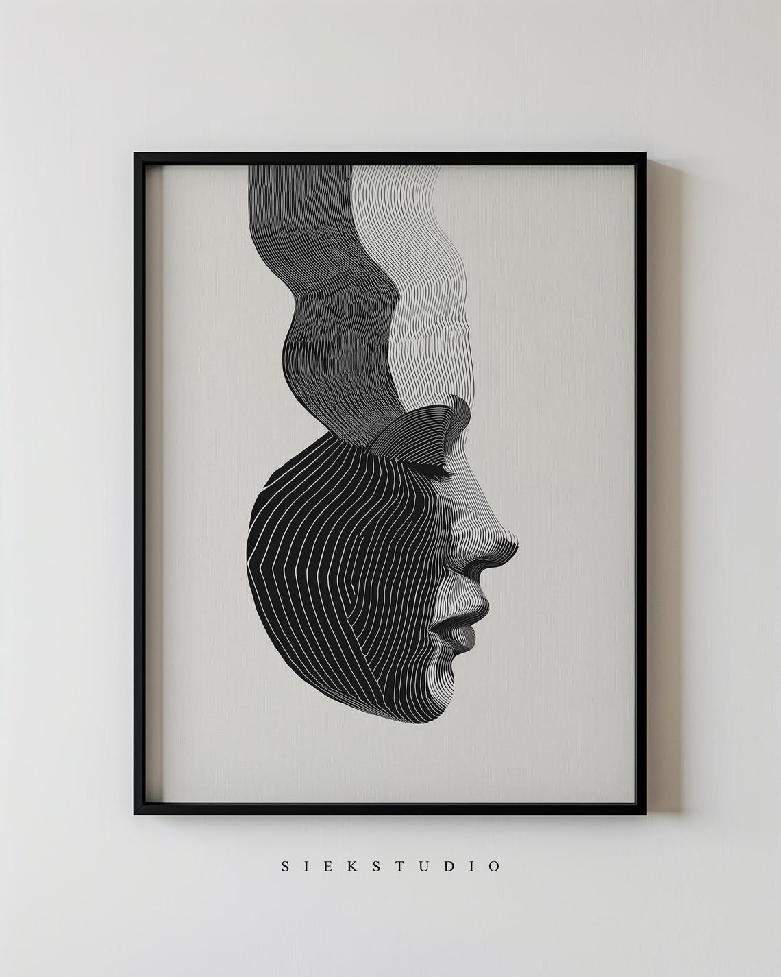 Abstract Line Art Portrait Black And White Face Minimalist Contour Print Modern Wall For Living Room