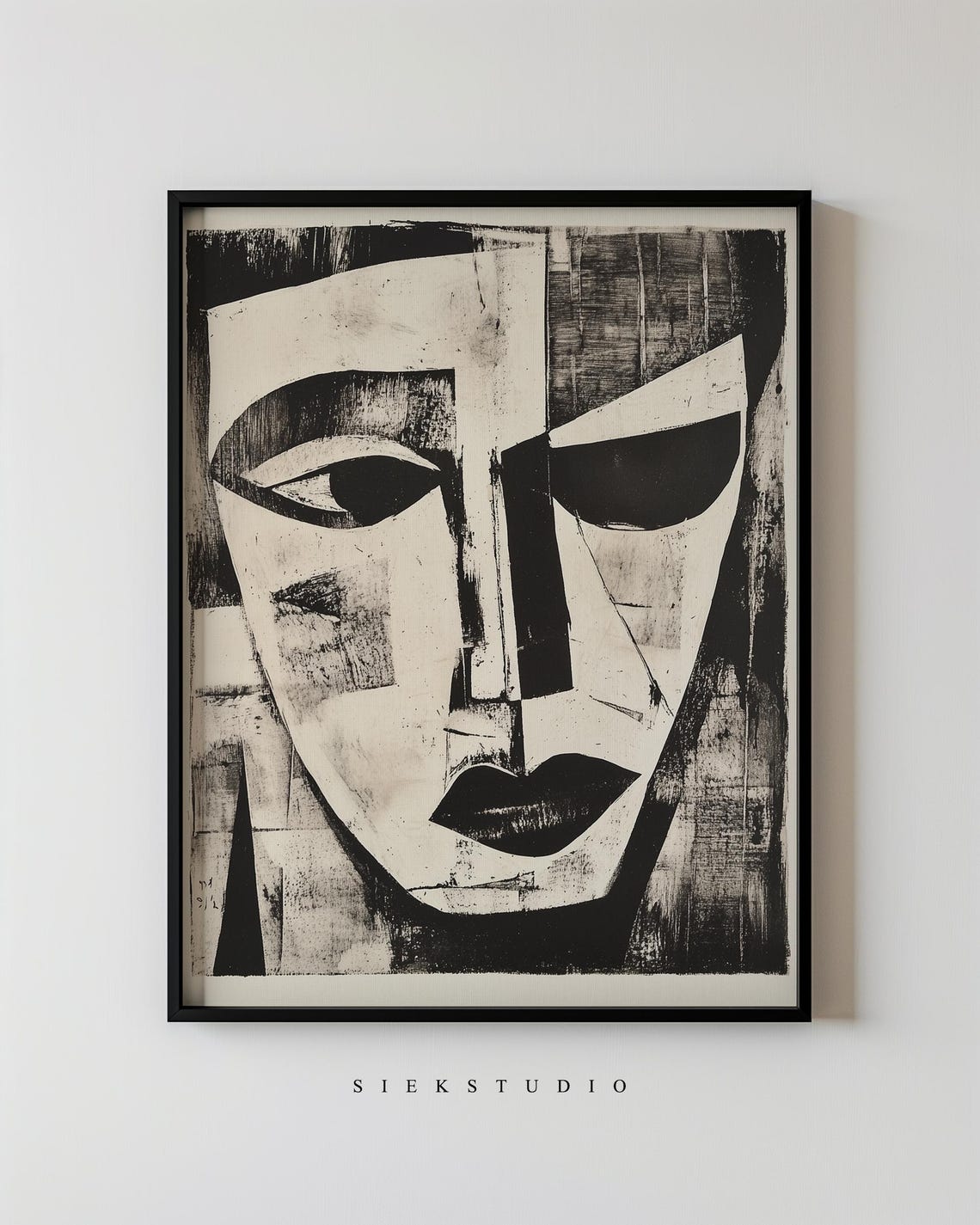Bold Cubist Black White Geometric Face Abstract Portrait Poster