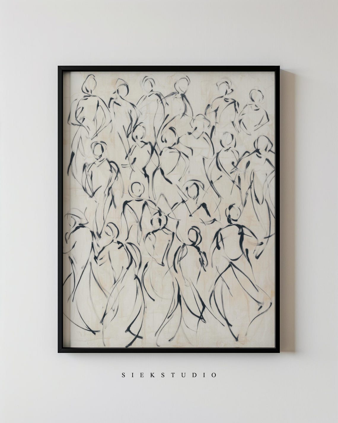 Abstract Crowd Of Gestural Figures Black Ink Figurative Art Poster