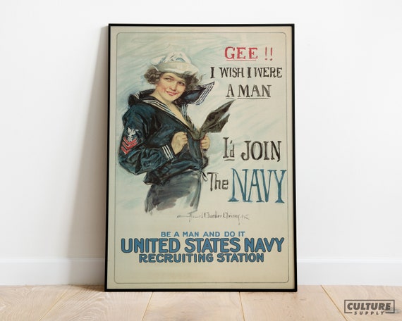 Id Join The Navy Vintage Poster Navy Recruitment Print Wwii Propaganda Decor Us Military Wall Art Gift Idea I Wish I Were A Man
