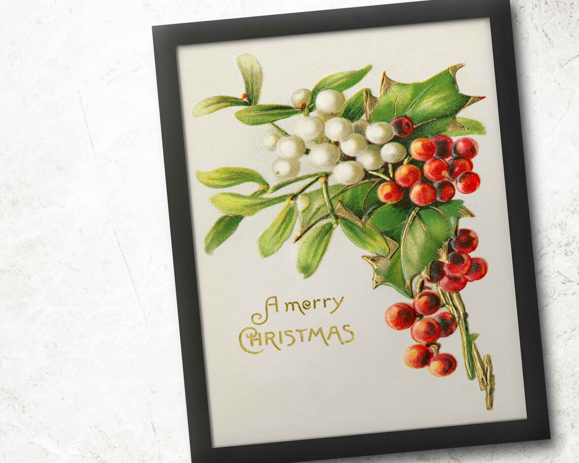 Vintage Christmas Holly Poster, Merry Christmas Decor - Image 4
