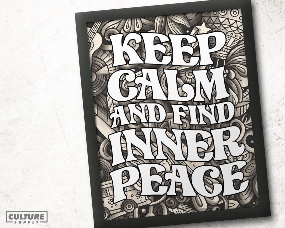 Keep Calm and Find Inner Peace Retro Doodle Positive Quote Poster - Image 4