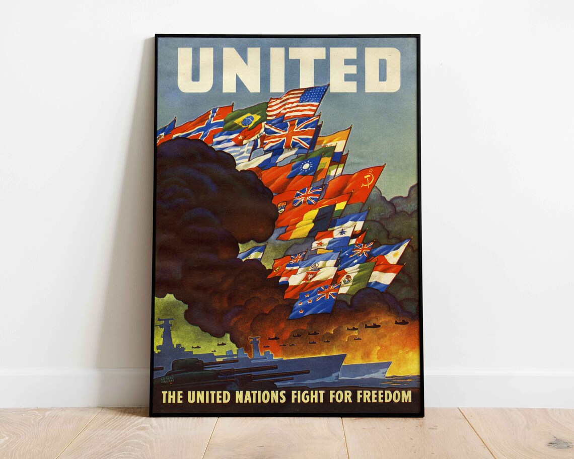 United Nations Fight for Freedom WWII Allied Nations Flags Poster
