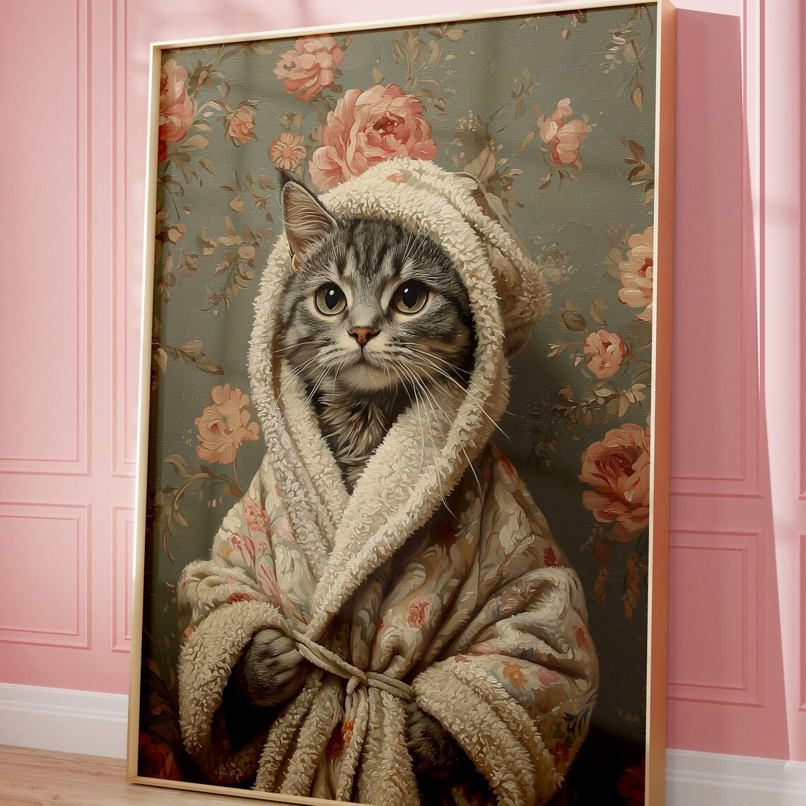 Tabby Cat In Bathrobe, Cat Lover Poster Print
