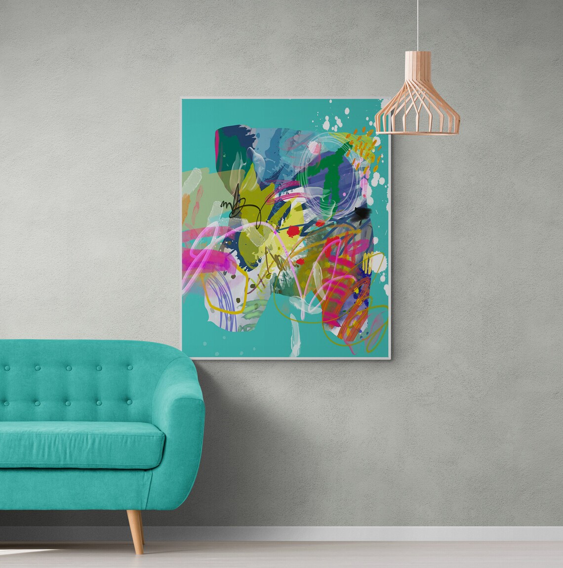 Mint Green Abstract Painting, Colorful Wall Art Print - Image 4