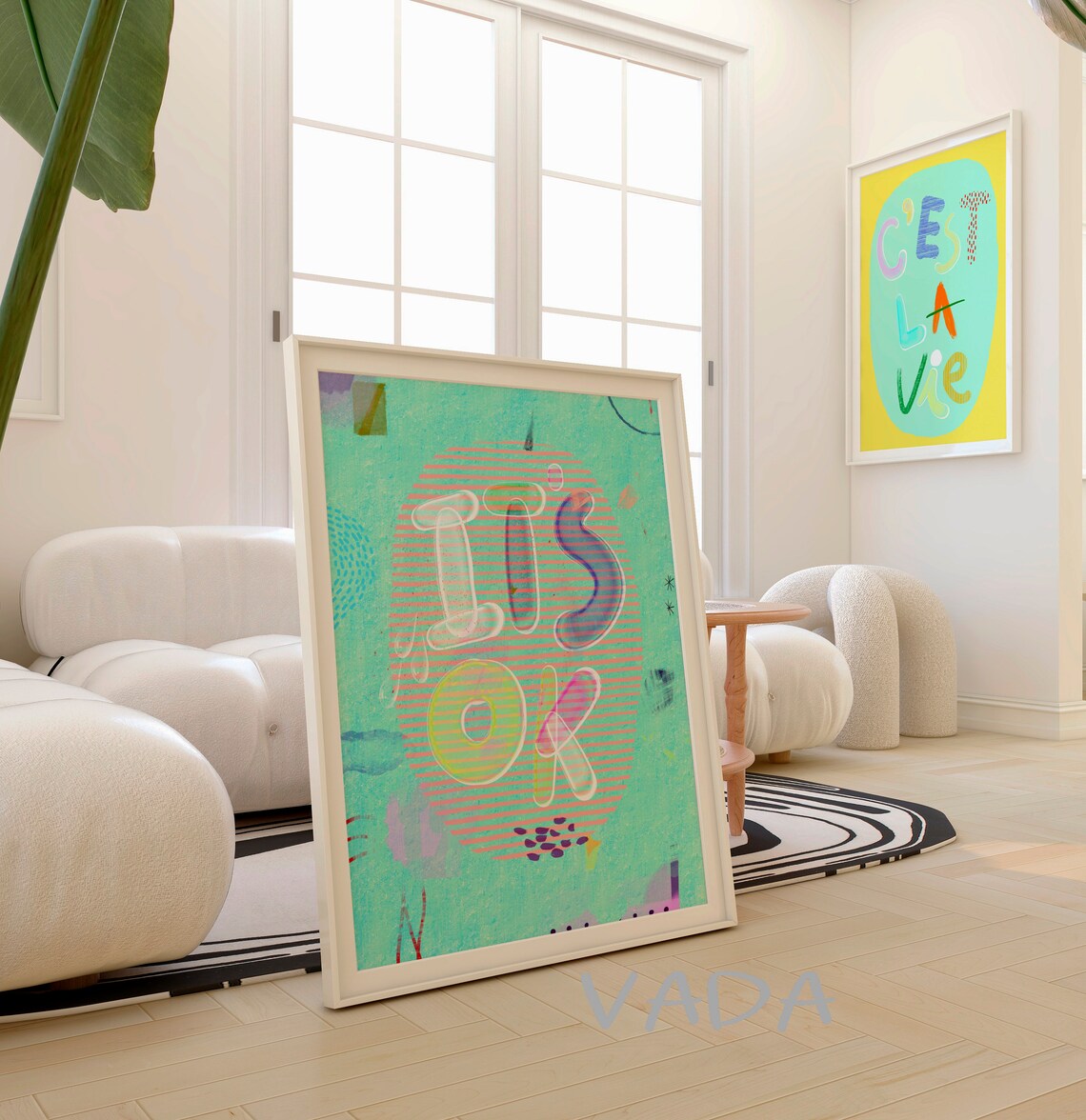 It Is OK Mint Bubble Letters Retro Motivational Quote Art Poster - Image 5