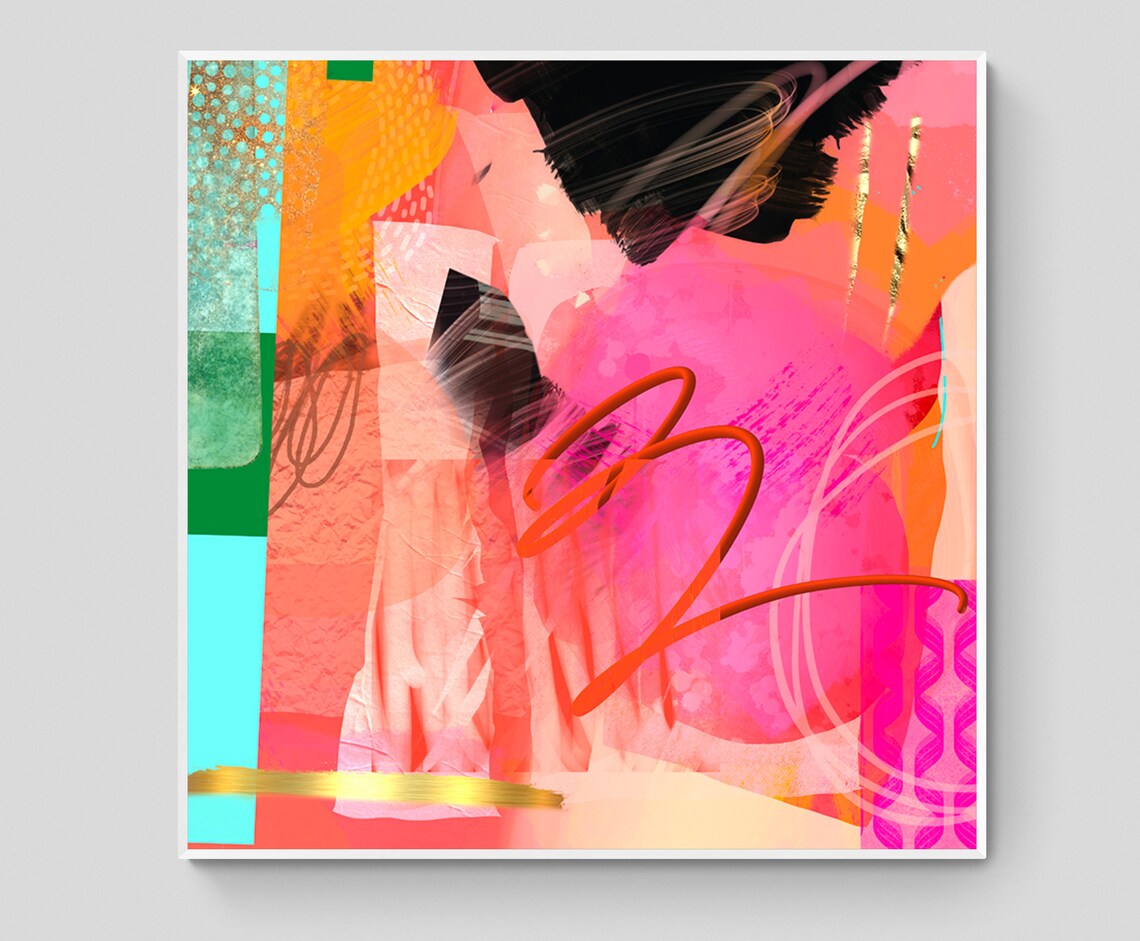 Abstract Art Painting Green Orange Pink Instant Wall Art Modern Wall Decor - Image 2